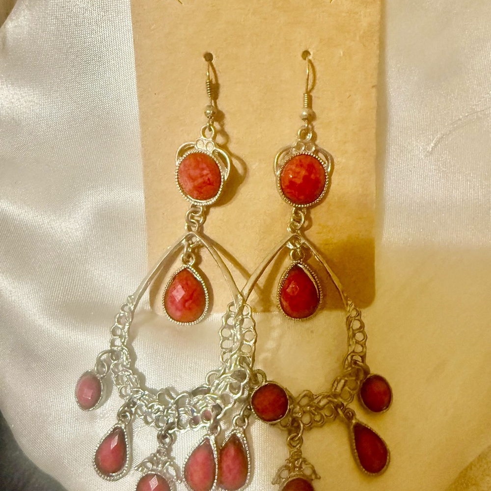 Elegant Silver and Red Dangle Earrings